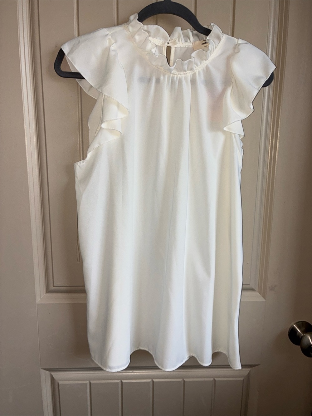 entro Cream Ruffle Neck Flutter Sleeve Shell